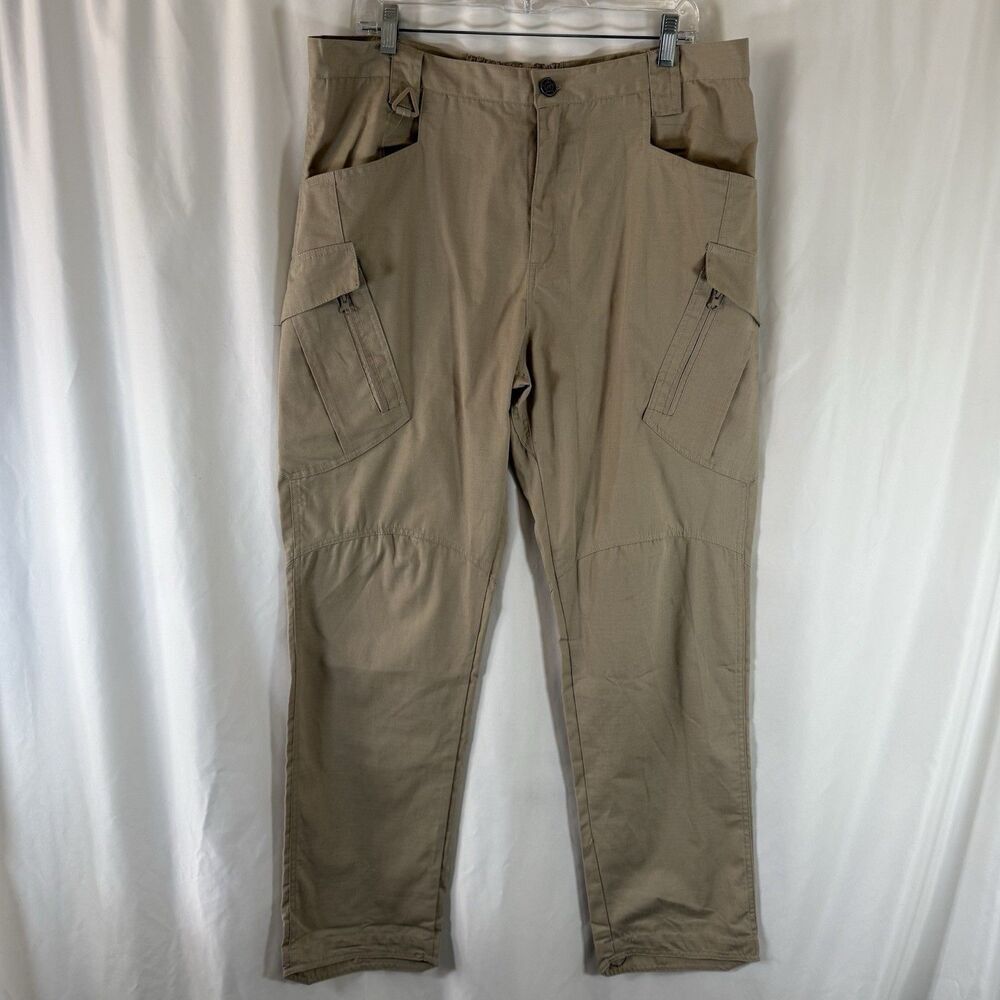 New Jifeng Tactical Pants Men's 38X32 Beige Cargo Zip Pockets Untility Stretch